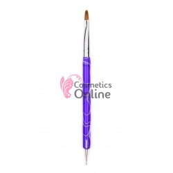 Pensula de unghii cu 2 capete, pentru gel uv sau acril cu instrument de punctie Nr 08, art PU68 - limba de pisica 